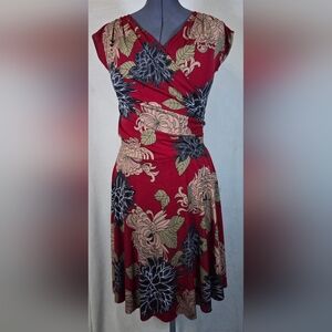 Soprano Red and Black Floral Midi Dress